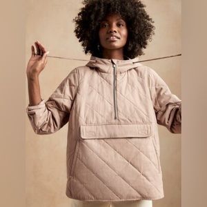 Banana Republic Quilted Half-Zip Hooded Anorak - Size XS - Beige -